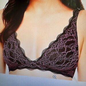 AMBRIELLE Lace Bra Bralette Black w Pink Sz L / 7  Wireless NWT